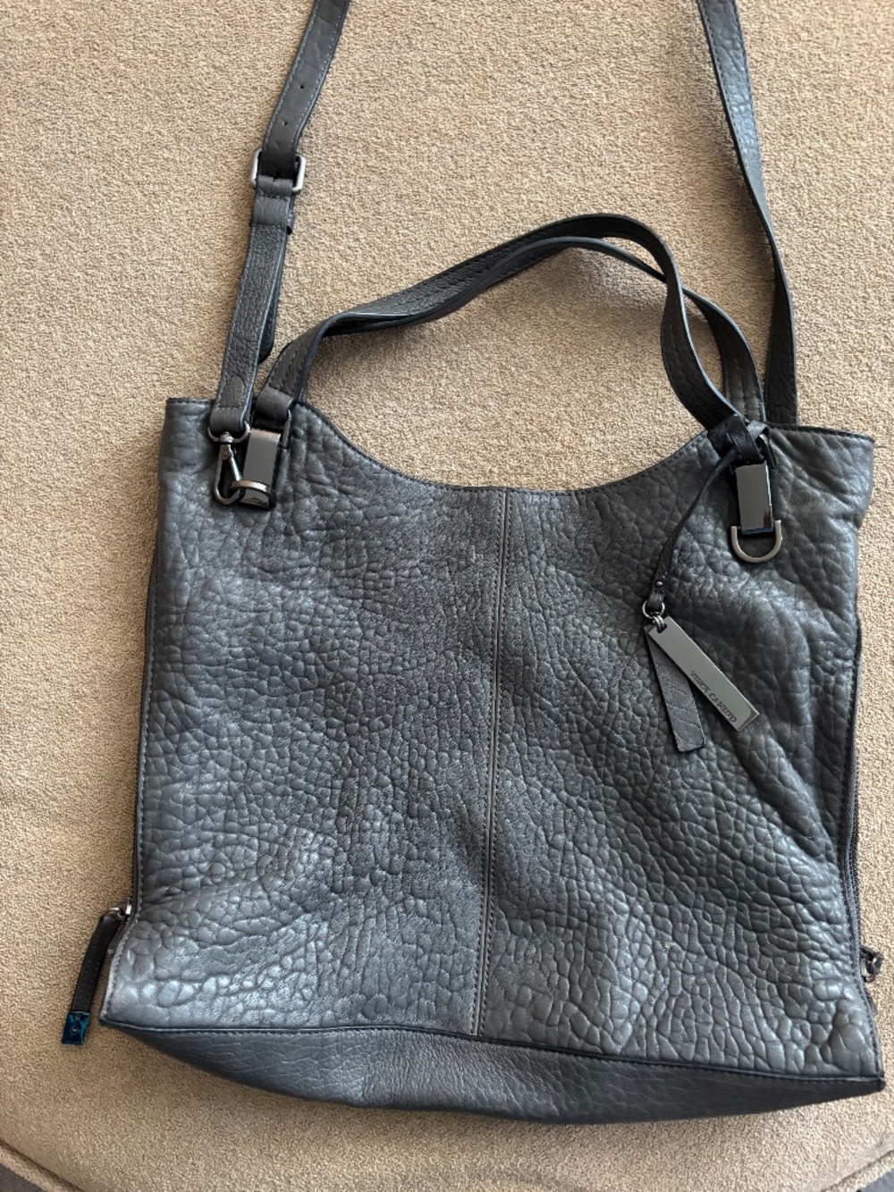 Large Vince Camuto gray leather handbag